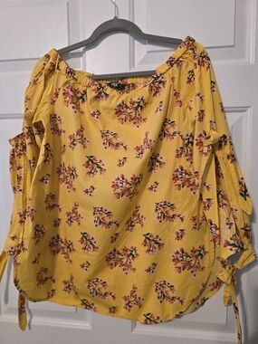 XOXO Yellow Floral Off-Shoulder Tie-Sleeve Blouse Size L